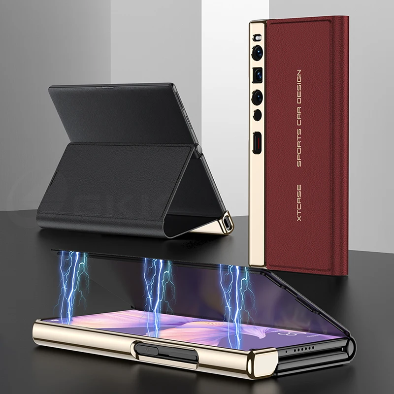 

For Huawei Mate XS 2 Magnetic Fold Case Luxury Plating Painted Leather Bracket Stand Slim Hard Cover For Huawei Mate XS2 Case