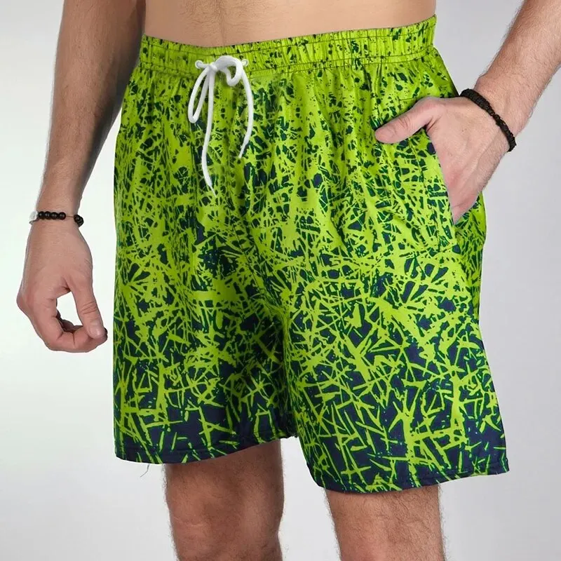 Calção de praia seco gradiente velocidade masculino, respirável, solto, impresso digital, esportivo, drift, surf, casual, moda verão, novo, 2024