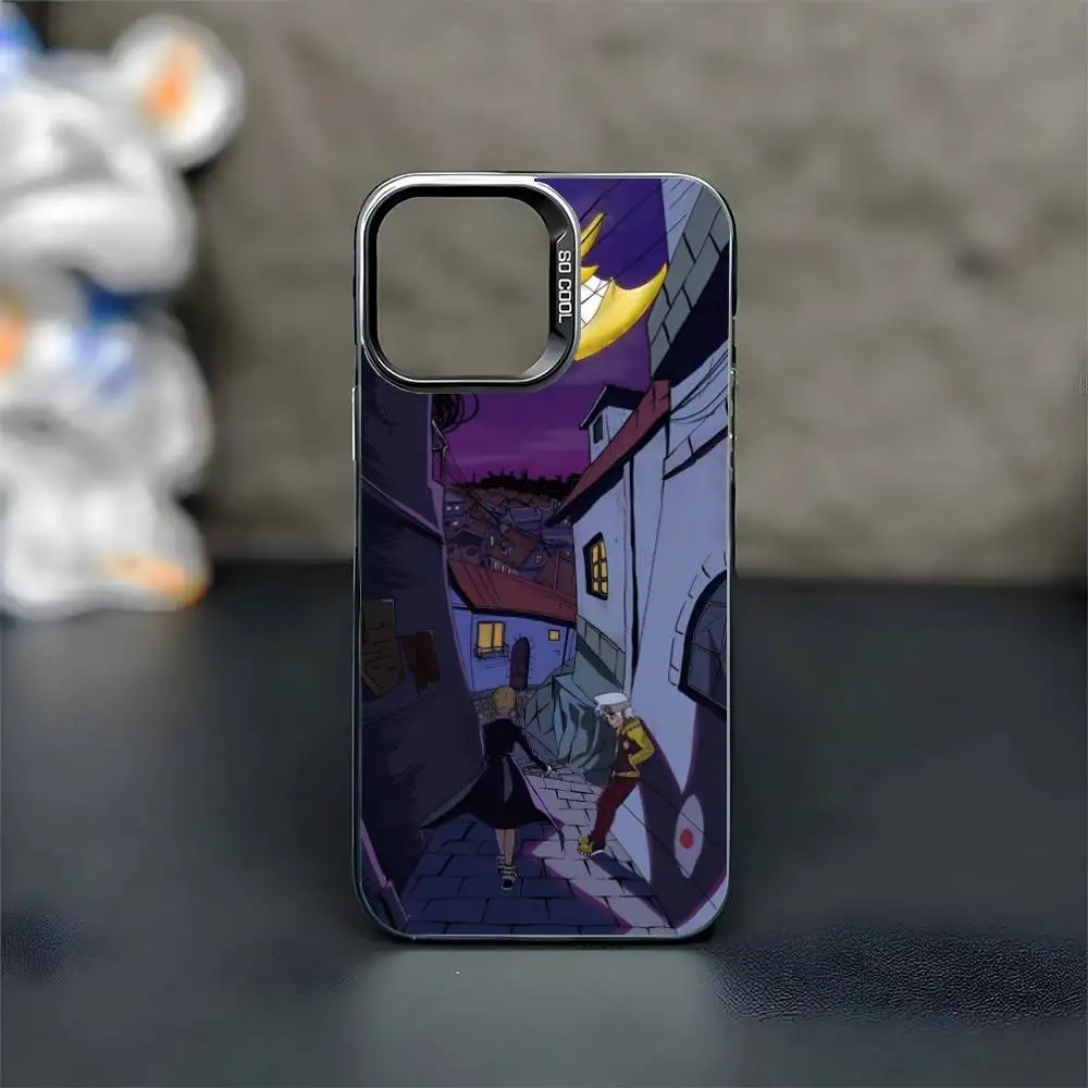 أنيمي S-الروح الآكل جراب هاتف آيفون 17,16,15,14,13,12,11 برو ماكس Blcak الملونة الفضة مطلي غطاء داخلي #5