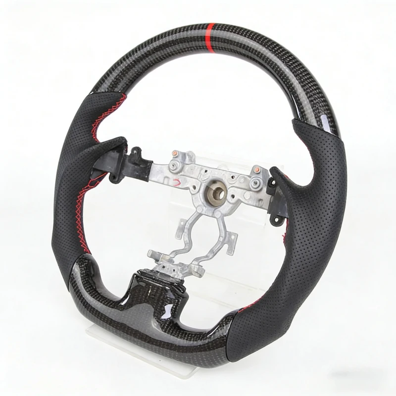 2018-2024 Steering Wheel Real Carbon Fiber Black Peorated Leather Red Stitch Red Central Ring