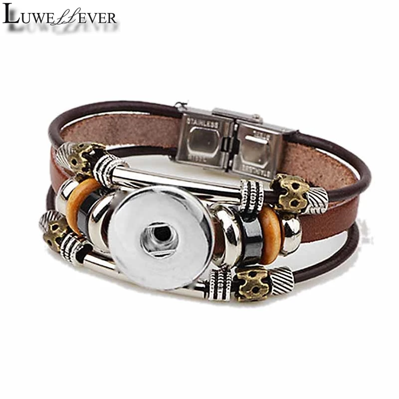 Luwellever Really 104 Original Genuine Leather Retro Fashion Bracelet 18mm Snap Button Bangle Charm Jewelry For Women Men Gifts