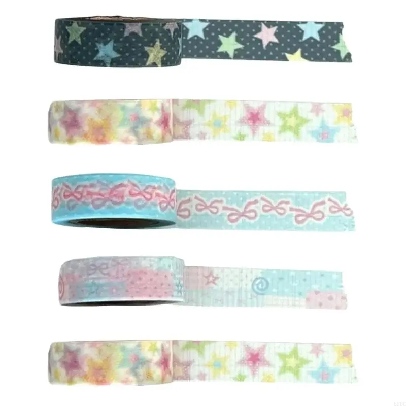 Aesthetic Star Bowknot Pattern Tape Background Masking Tape Scrapbooking Decorative Tape for Notebook Journal Planner 896C