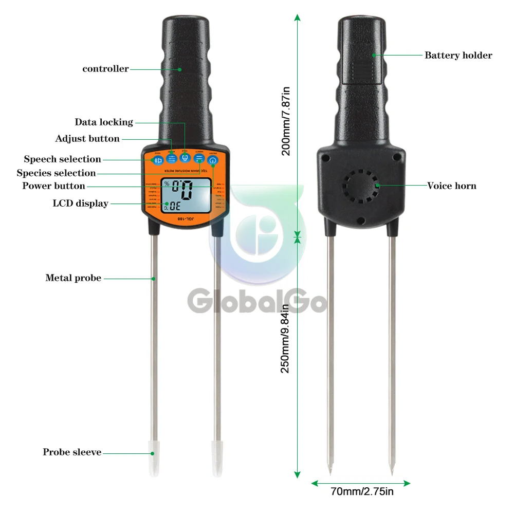 Digital Grain Moisture Meter Hygrometer Metal Probe High Sensitivity Sensors LCD Humidity Tester For Corn Rice Wheat Bean