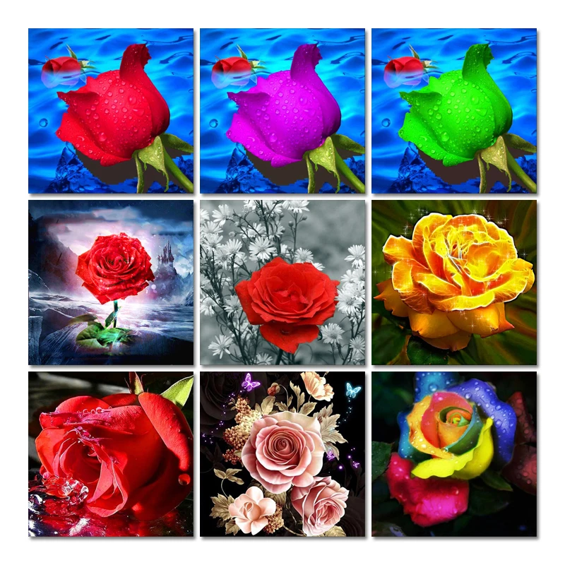 AB Flores DIY Pintura Diamante, Novas Contas Bordadas, Mosaico Rosa Vermelha, Completa Arte Diamante, Ponto Cruz Kits, Decoração Para Casa, Kit De Artesanato