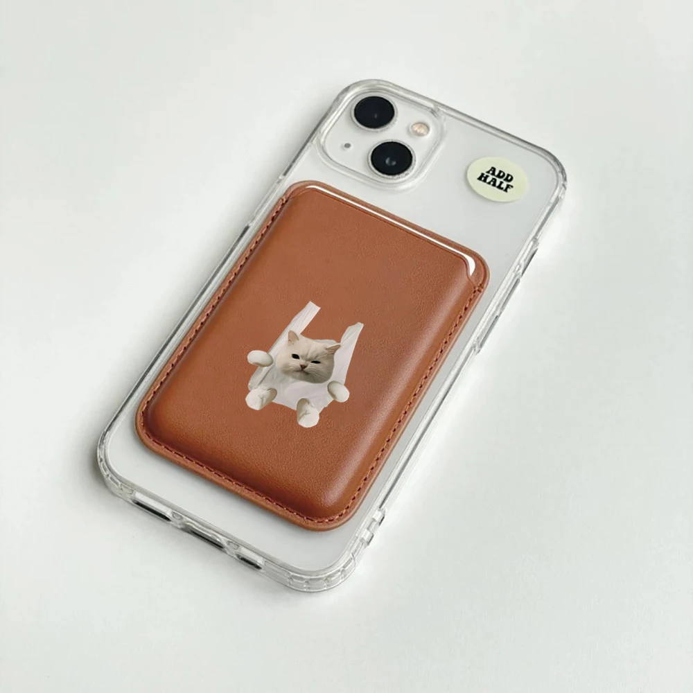 Lustige Katzen-Leder-Kartenhülle für Magnetische Hüllen, Geeignet für alle iPhones, für Magsafe-Kartenhalter, Handy-Rückentasche – Detail 2