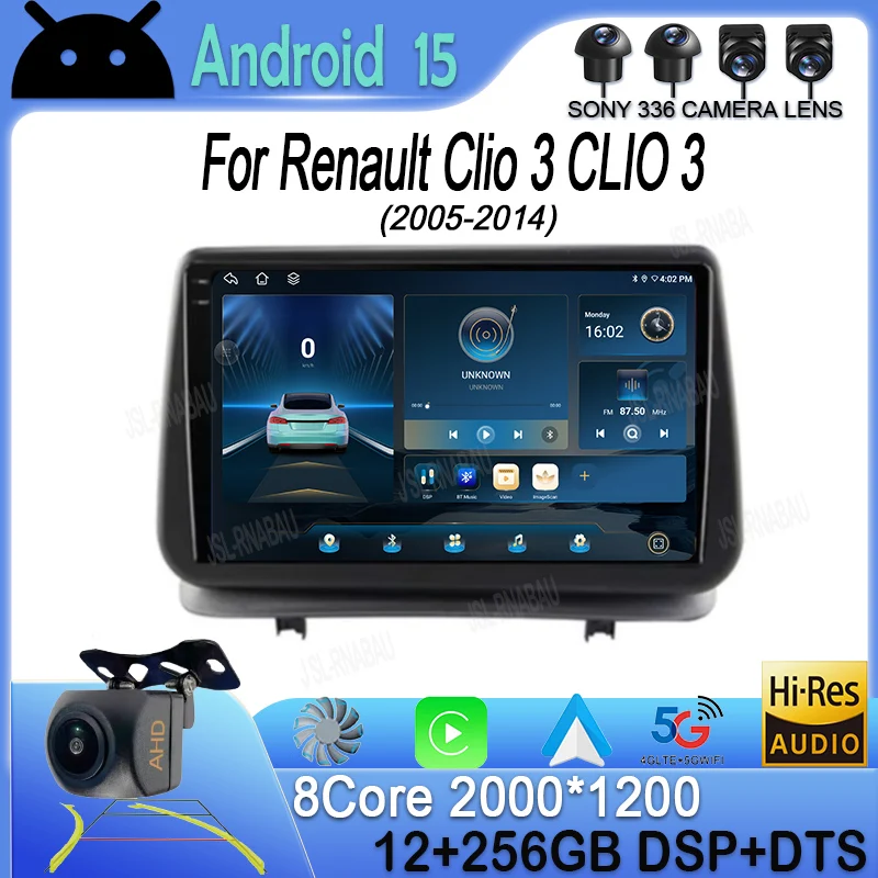

Android 15 QLED For Renault Clio 3 CLIO 3 2005-2014 WIFI+4G Car Radio Navigation GPS Auto Carplay Stereo Video Player 360 Camera