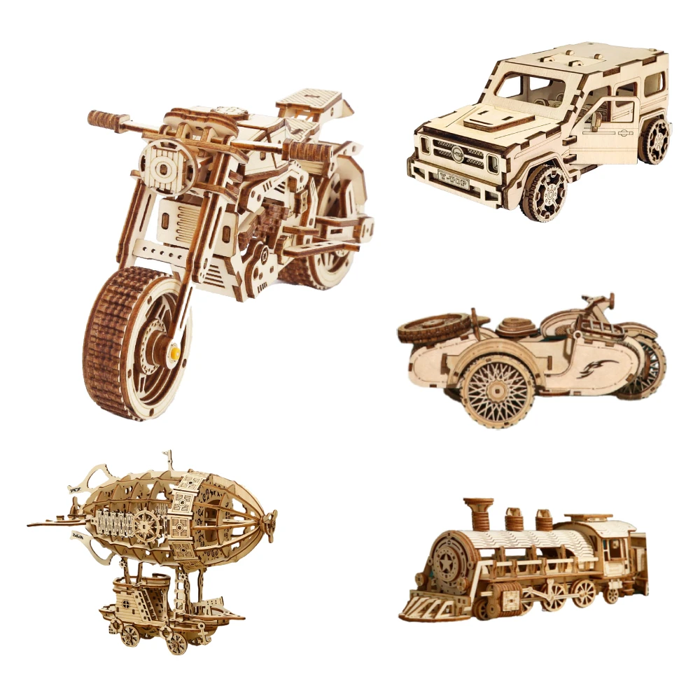 Kinds 3d Wooden Puzzles Jigsaw for Child Assembling DIY Mechanical Models Blocks Toy To Build Boys Motorcycle Air Ship Car Train