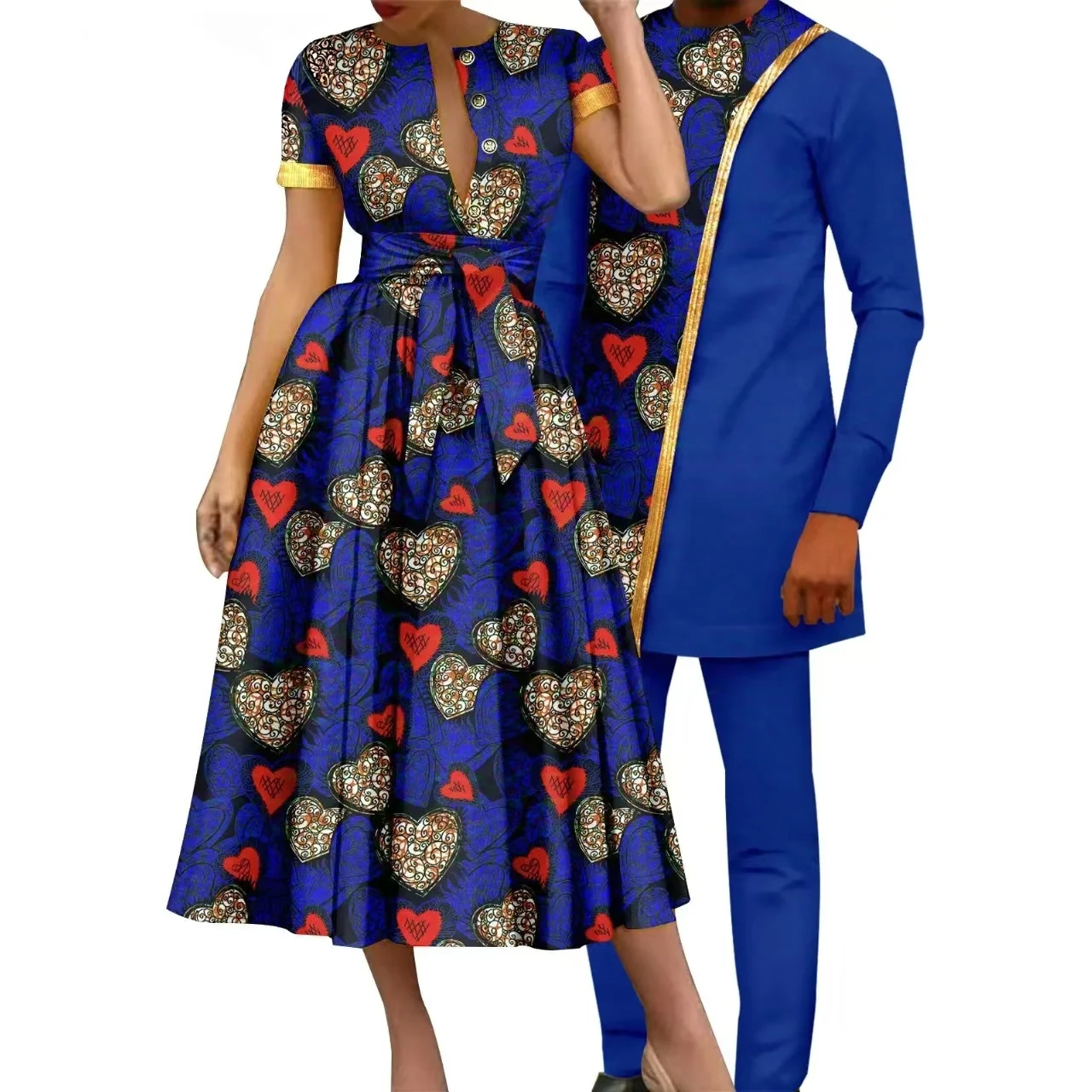 Sale! African Couple Matching Clothes Dashiki Sexy Women Print Long Dresses Bazin Riche Men Outfits 2 Pieces Sets Party Wear