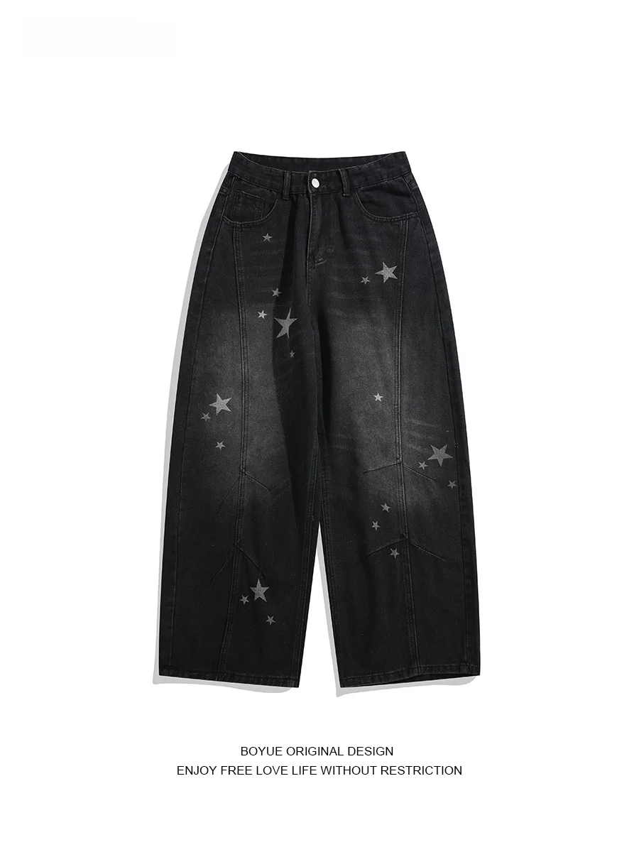 

Мужские джинсы Boyue American Sle Waed fiti Splatter Dyeing, повседневные свободные брюки с принтом пятиконечной звезды