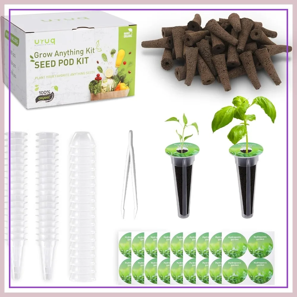 

140Pcs Hydroponic Pods Supplies: Compatible with AeroGarden Grow Anything Kits - Includes Grow Sponges, Baskets, Domes, Labels