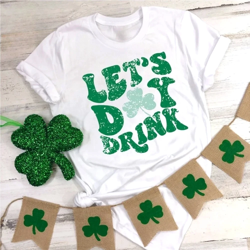 Retro St Patricks Day Shirt Vintage St Patricks Vibes Shirt Let's Day Drink Tees Irish Party Y2k Top Vintage Lucky Women Clothes
