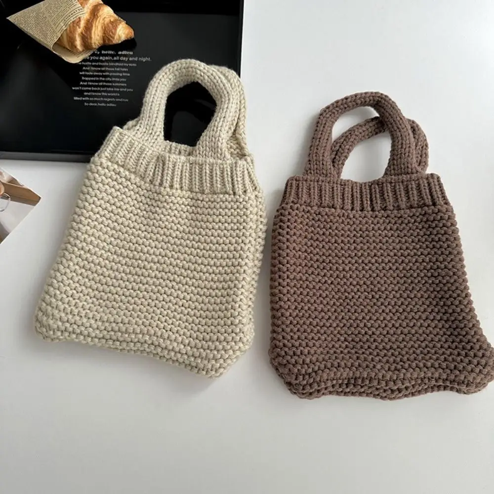 Solid Color Hand-woven Bag New Knit High-capacity Wool Knitting Shoulder Bags Tote Bag Mid-autumn Festival