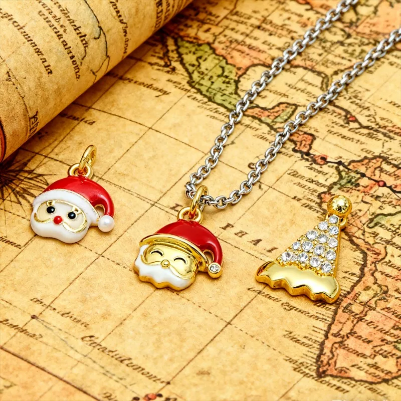 3Pcs Pendants Brass Christmas Charms CZ Cubic Zirconia Enamel Santa Hat Face DIY Jewelry Charms for Necklace Bracelet Making
