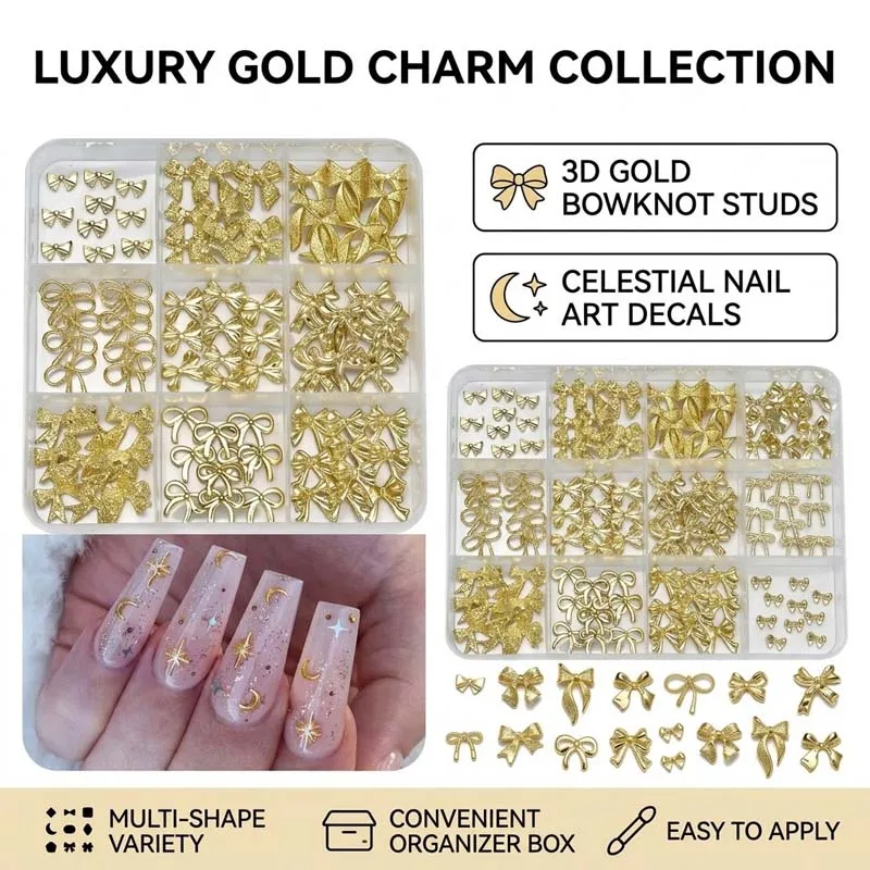 12 Grids Gold Silver Nail Art Charms for Bedazzling gemstone art DIY handicrafts for nail Clothing DIY Accessories