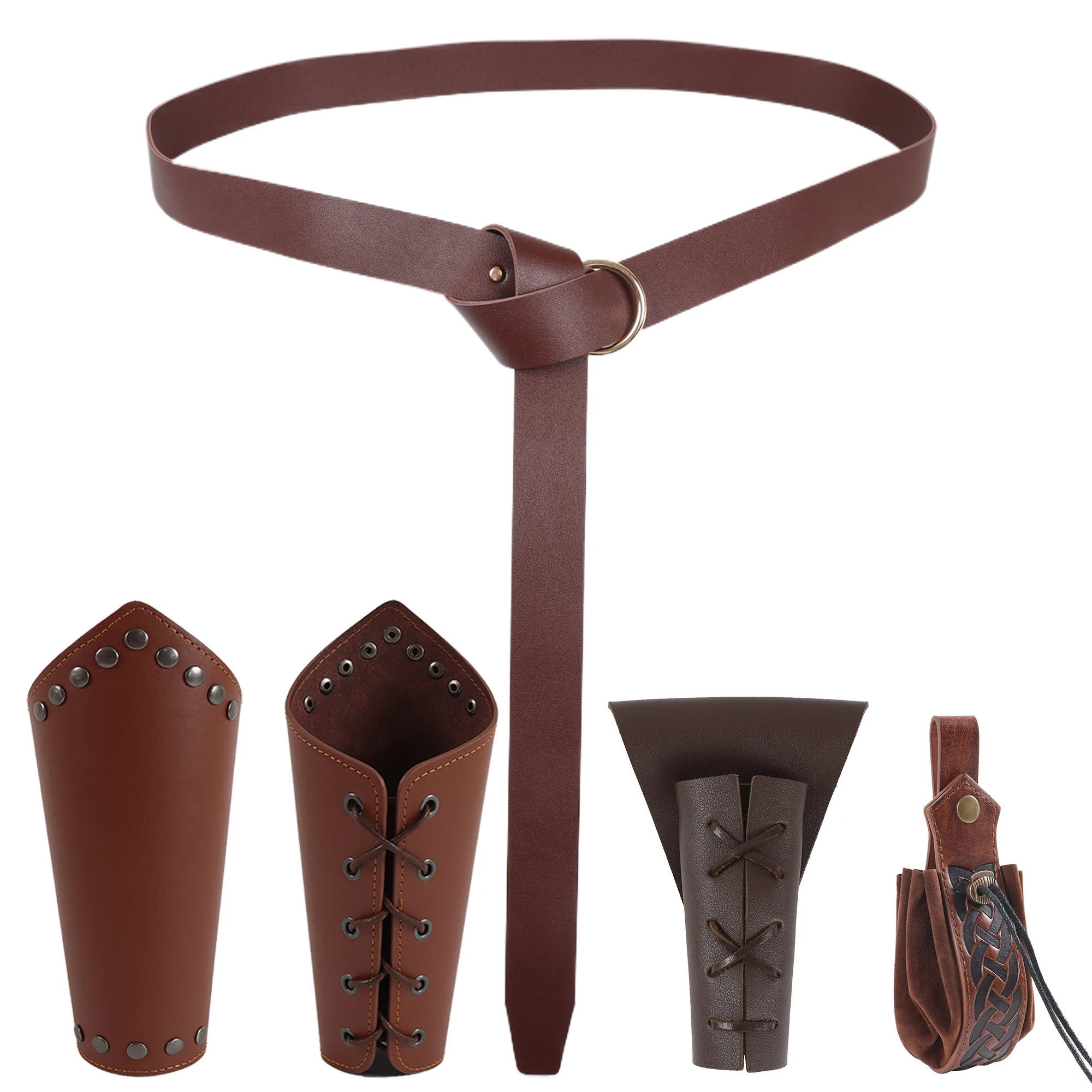 5PCS Halloween Costume Accessories Set Medieval Renaissance Knight Belt Viking Vintage Sac Cosplay Props Leather Waist Belt Set