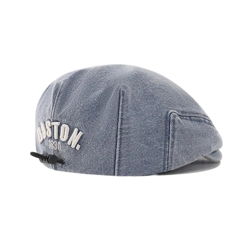 

Retro Solid Color Denim Beret Letter Embroidered Drawstring Peaked Cap All-match Harajuku Newsboy Cap Autumn