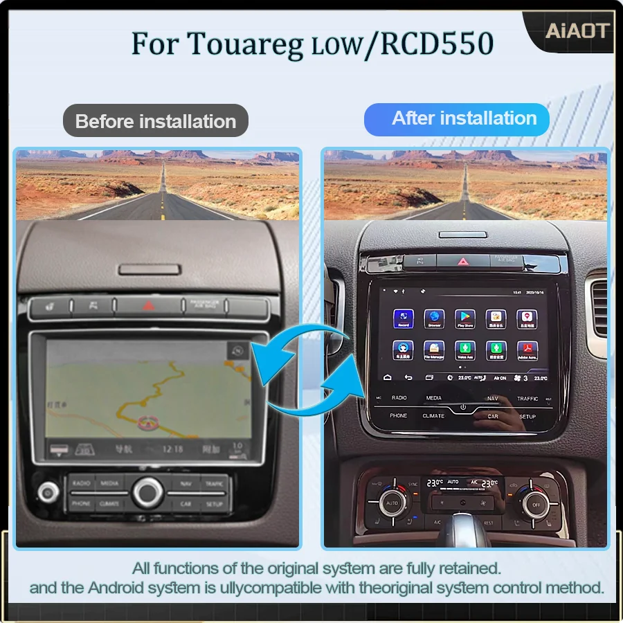 8 inch Android 13 full-touch is Suitable For the Touareg RCD550 Multimedia Smart Radio from 2011 - 2017 OEM is Retained