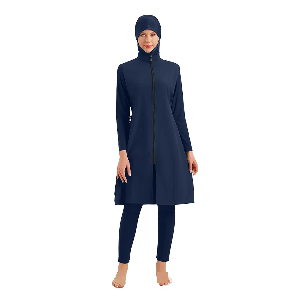 

3PCS Burkini Femme Musulmane Maillot De Bain Muslim Women Zipper Swimwears Swimsuit Islam Bathing Suit Beachwear Swim Wear Sets