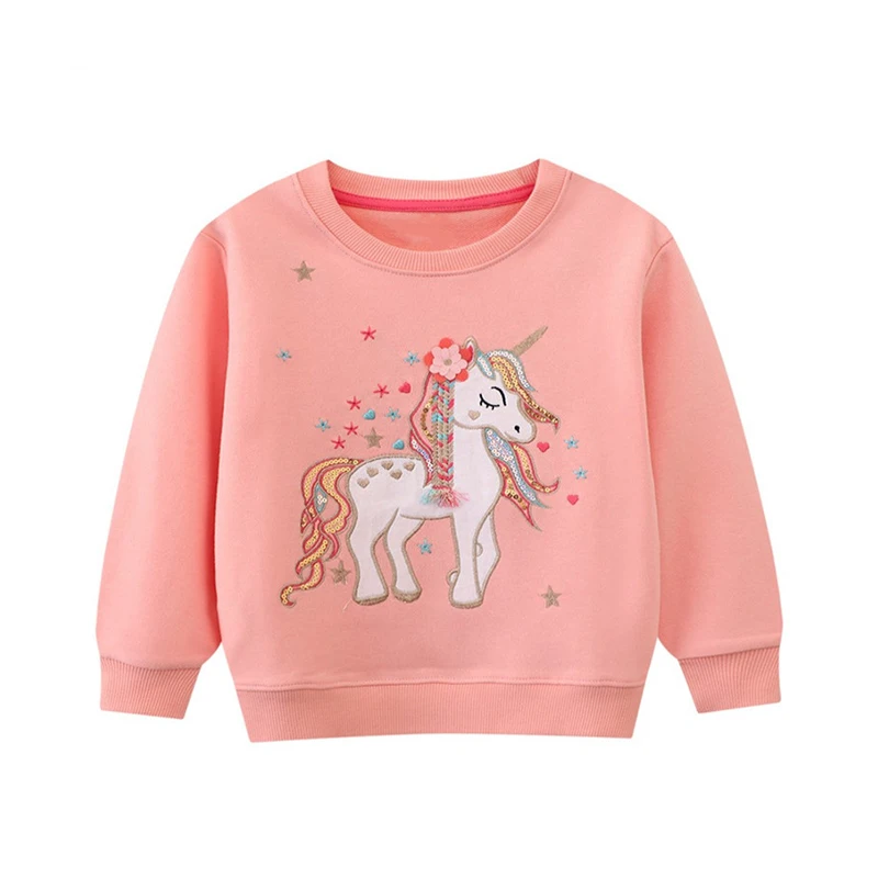 

Jumping Meters Unicorn Shirts Autumn Winter Girls Sweatshirts Animals Embroidery Children's Clothing Long Sleeve Kids Top