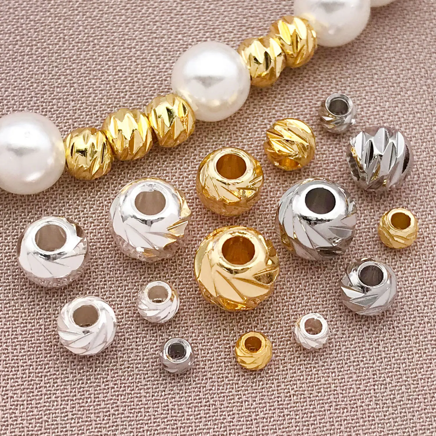 30pcs 18k genuine gold thick silver platinum horizontal scroll spacing bead cut pumpkin beads DIY bracelet necklace accessories