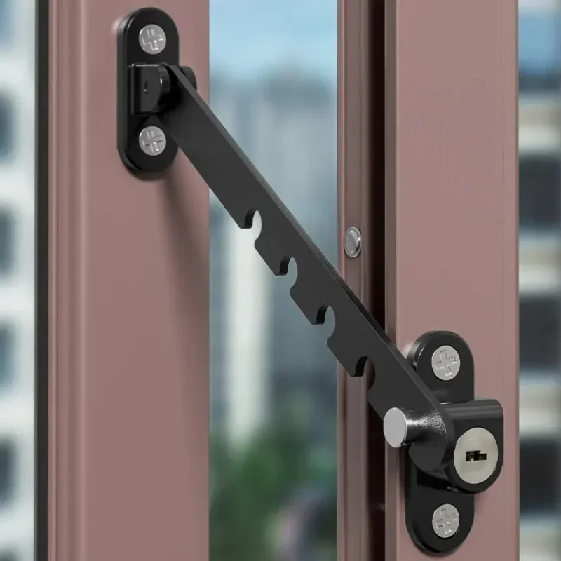 5-stufig verstellbarer Innenfensterbegrenzer, mit Schlüssel, Kindersicherheitsschlösser, Fensterflügelschloss, Riegelpositionsstopper, winddichter Fixierer