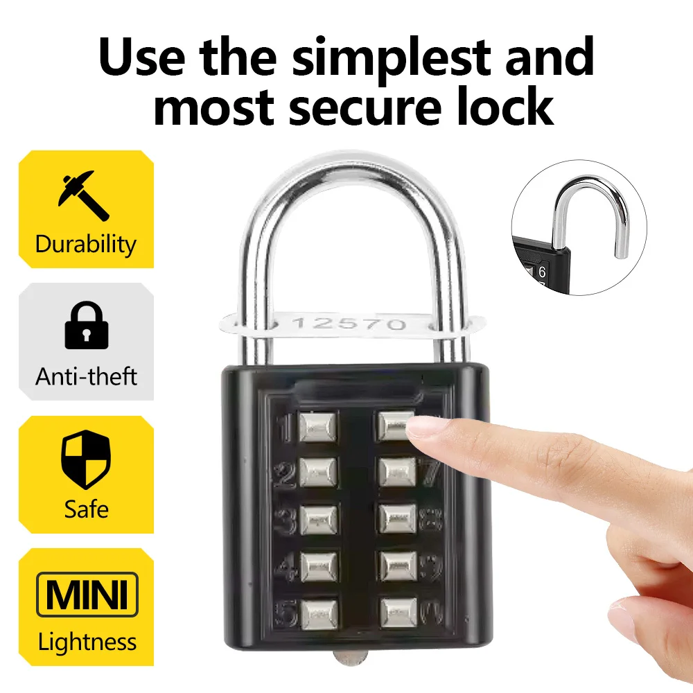 8-digit Combination Outdoor Button Waterproof Fixed Random Code Padlock Zinc Alloy Luggage Travel Smart Lock With Key Anti-theft