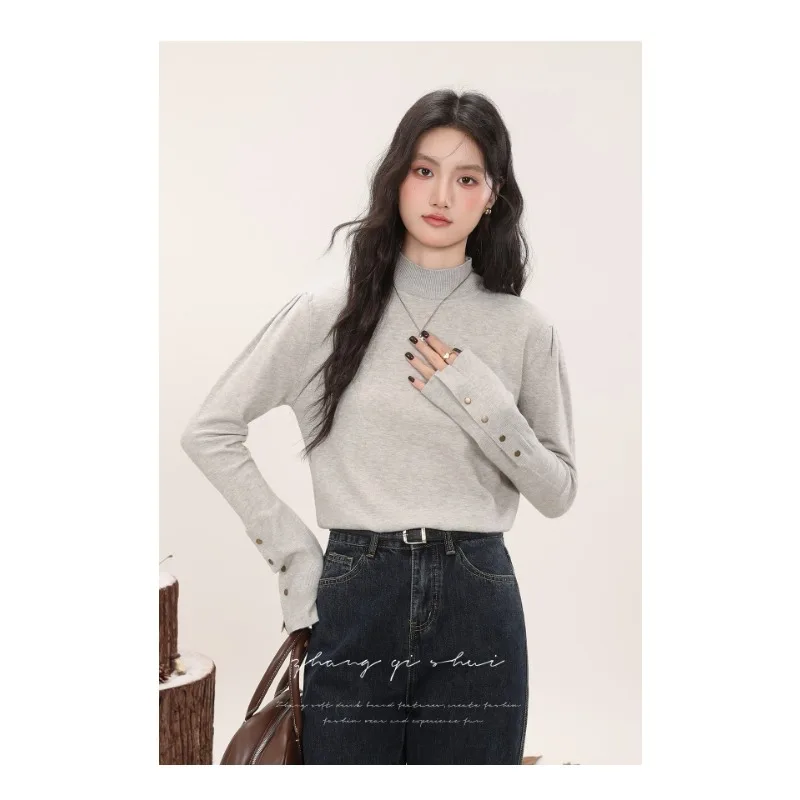 Осенне-зимний полуводолазка, однотонный нижний свитер, женский повседневный модный топ с бисером