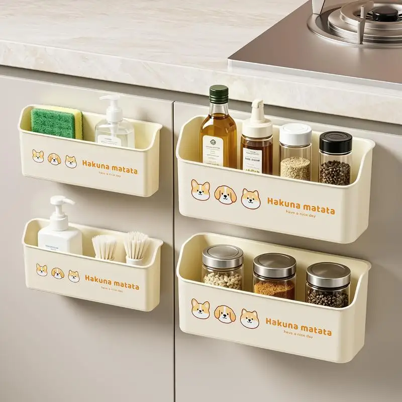 Punch-Free Kitchen Cabinet Storage Box Wall Mounted with Stickers Waterproof Material for Bathroom Skincare Product Storage