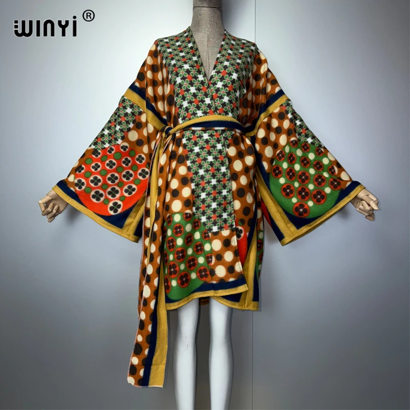 

WINYI winter cardigan Africa muslim women clothes fashion coats abaya poncho for women cape boho dress with belt holiday kaftan
