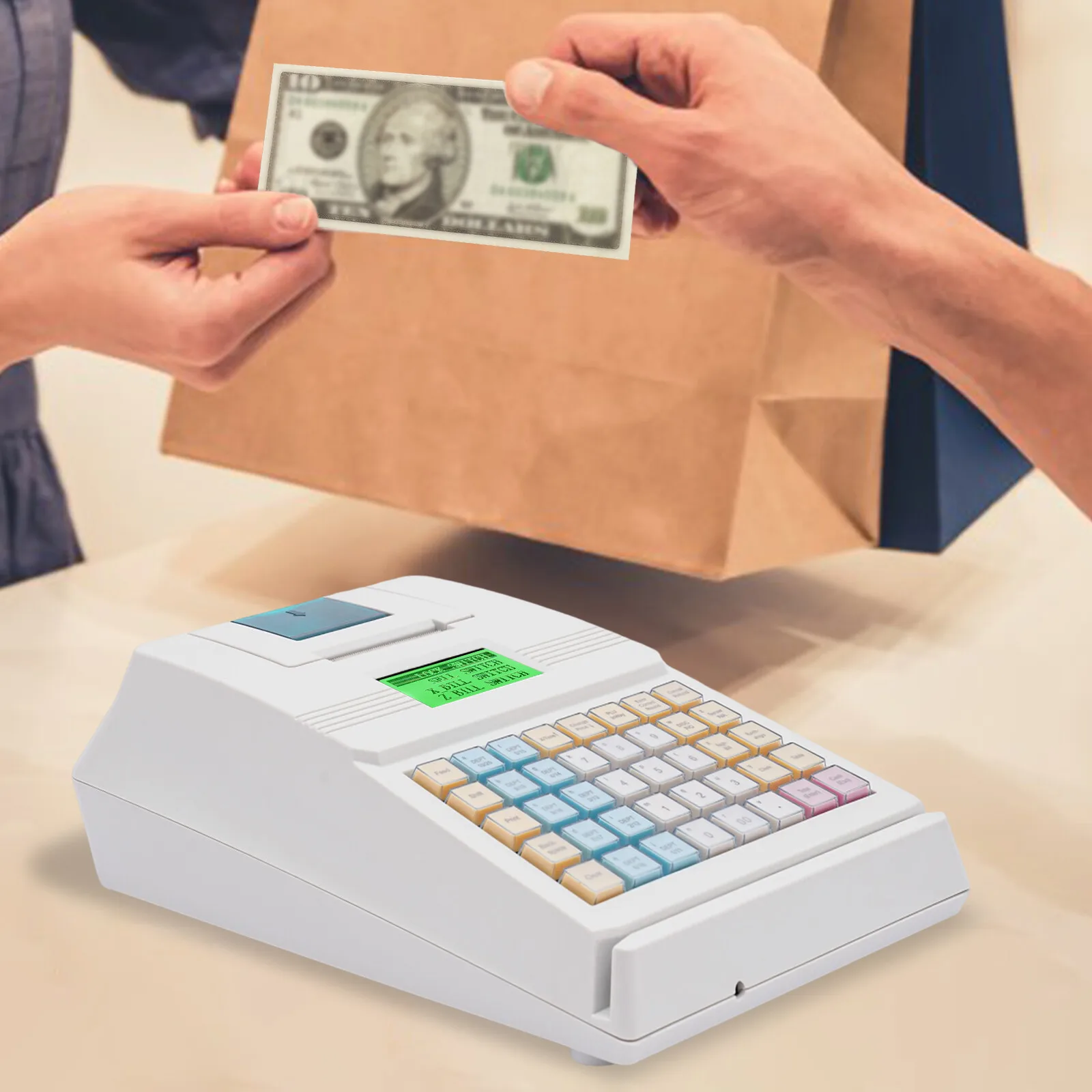 

40-клавишный электронный кассовый аппарат с приподнятой клавиатурой ECR Полная POS-кассовая система 8-битный дисплей