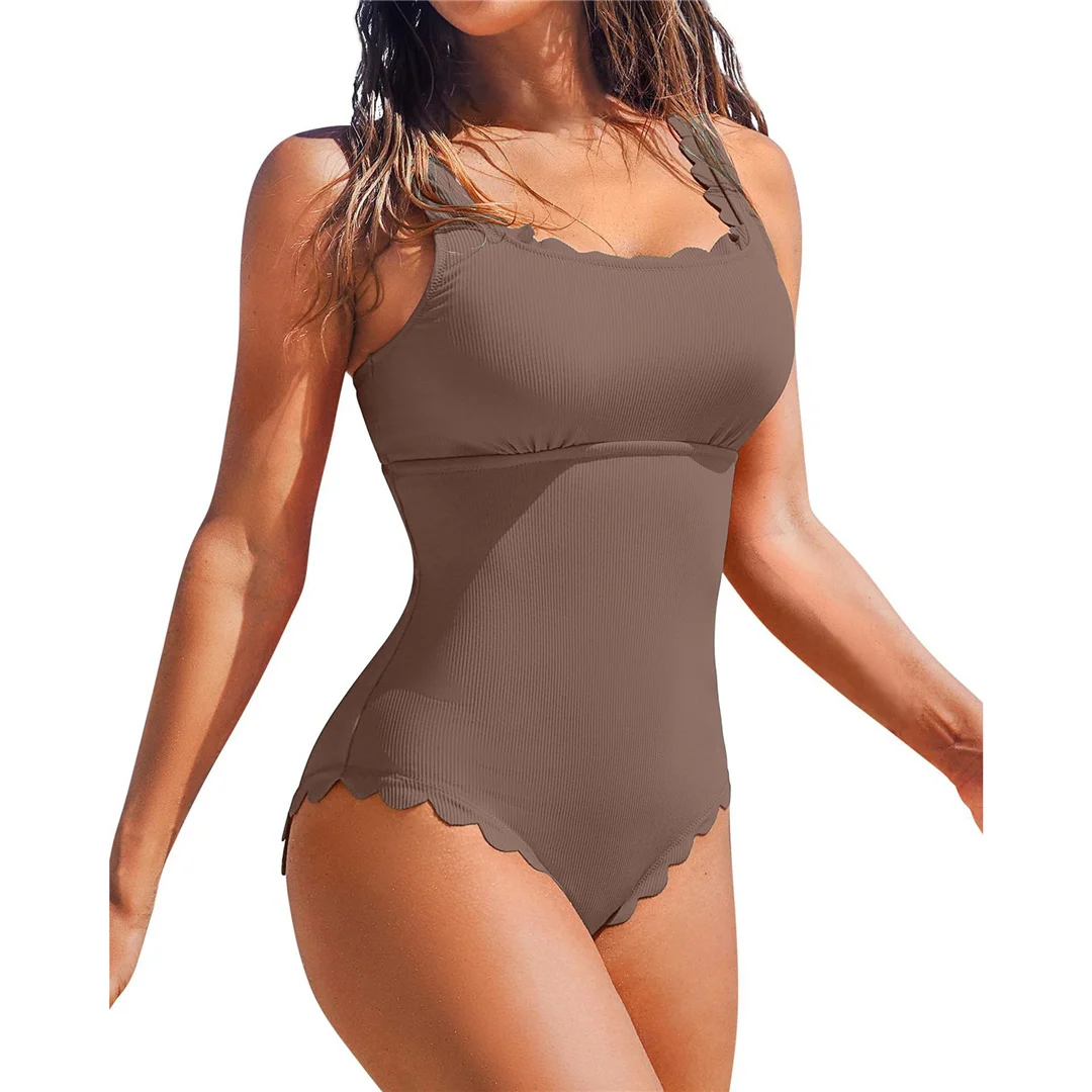 S - XXL, 11 Farben, gerippter, geraffter Damen-Badeanzug, einteiliger Badeanzug, rückenfreier, hoch geschnittener Badeanzug, Badebekleidung, Modell V7097. – Detail 16
