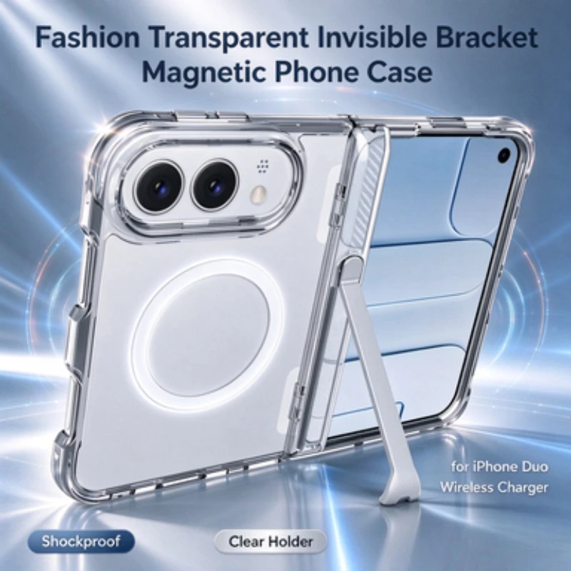 Funda Magnética Transparente e Invisible para Teléfono con Soporte para iPhone, Cargador Inalámbrico, Antigolpes, Protectora