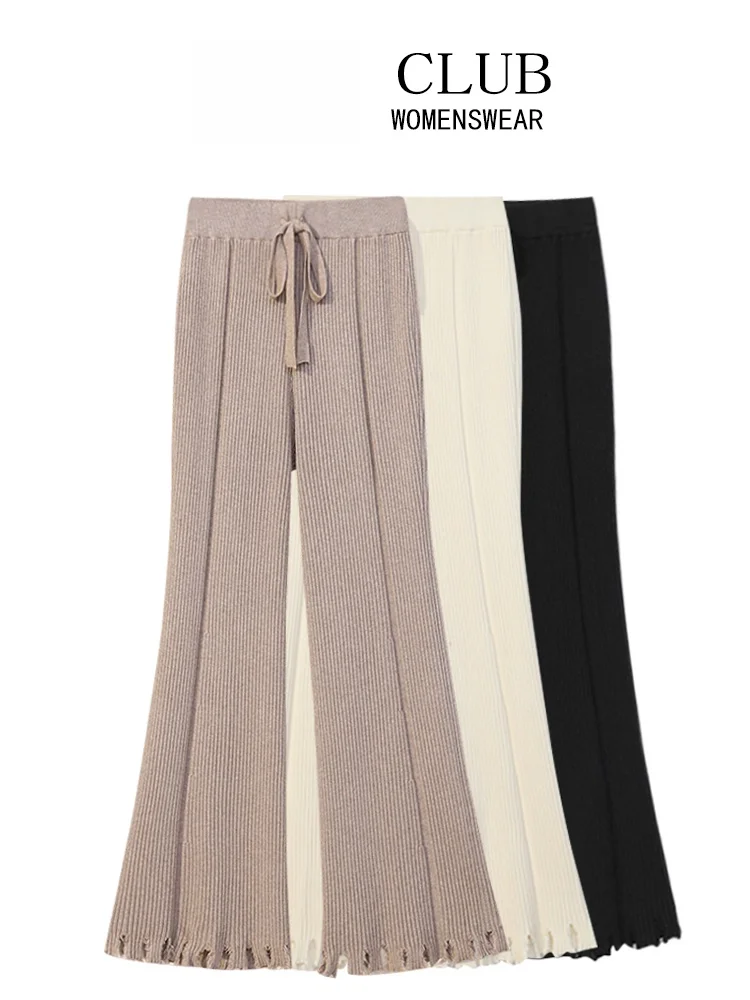 

Cara CLUB High Waist Loose Knitted Pants Women's Autumn Casual Trousers Dra Micro Flared Versatile Slimming Comfortable