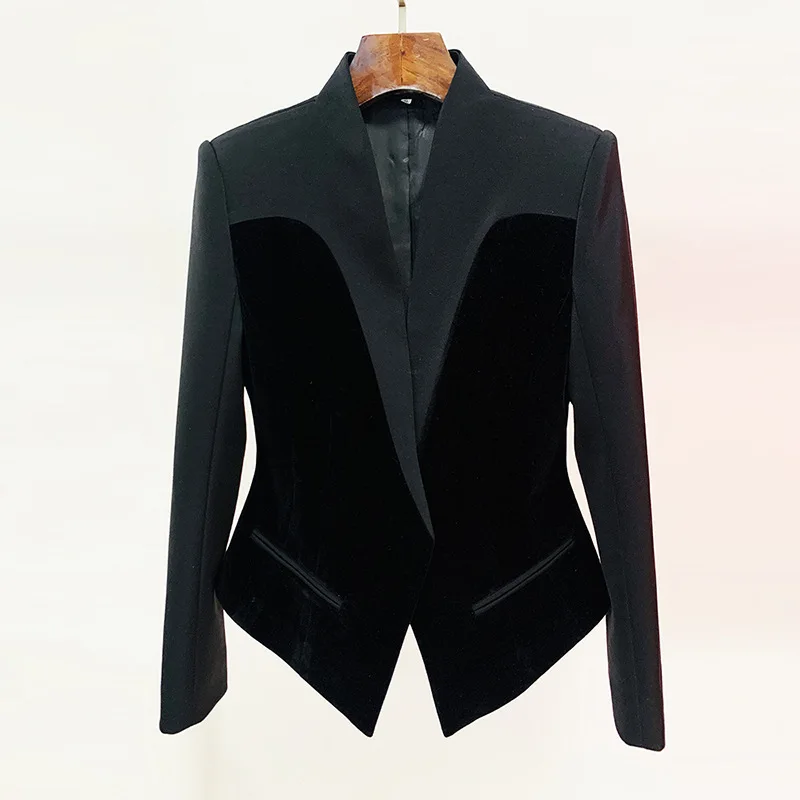 2025 Autumn/Winter New Star Fashion Slim Fit Structure Silhouette Velvet Patchwork Suit Jacket