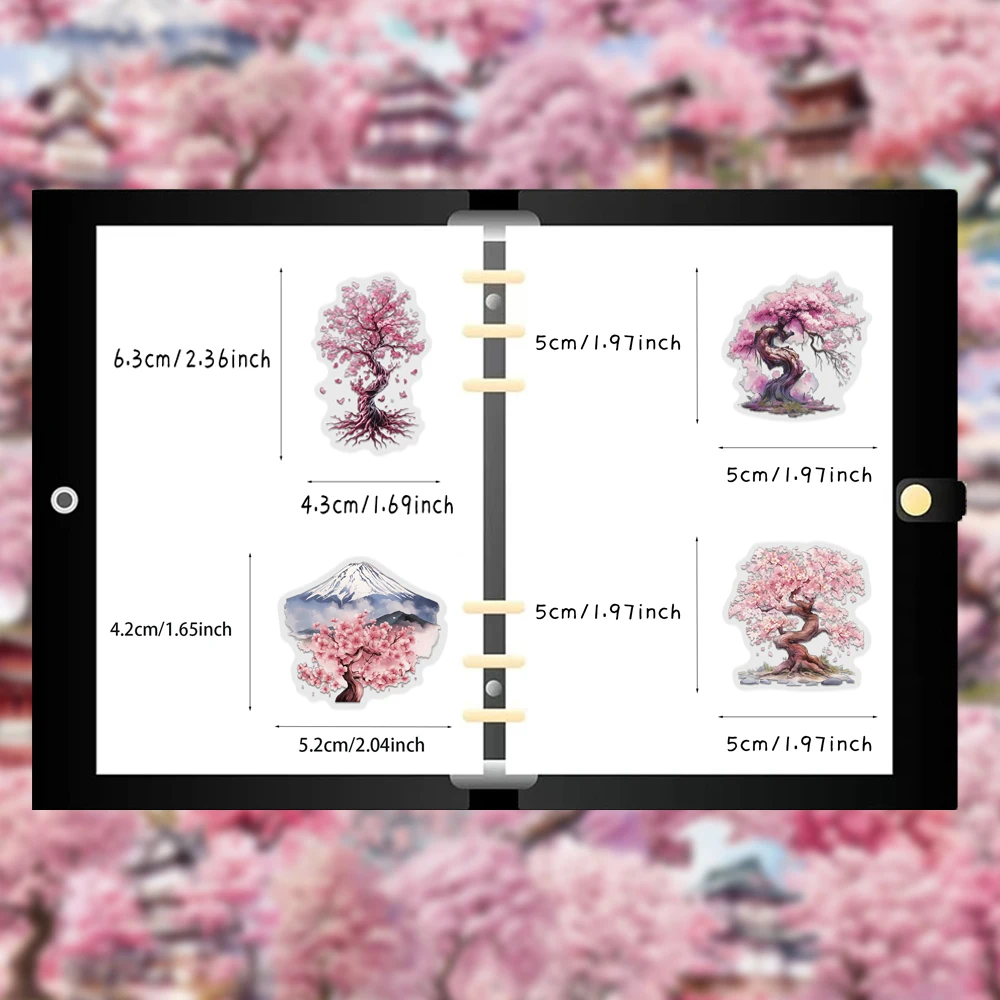 50PCS Creative Watercolor Peach Tree Ins Wind Stickers Phone Case Decoration Notebook PET Transparent Material Stickers