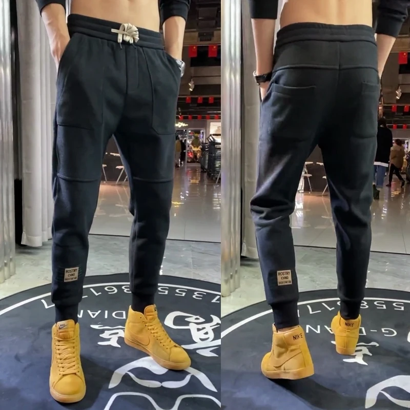

Trendy Harajuku Sle Men's Casual Pants Elastic Waist Youthful Spring Summer Faionable Slim Fit Nine Points Harlan Pants