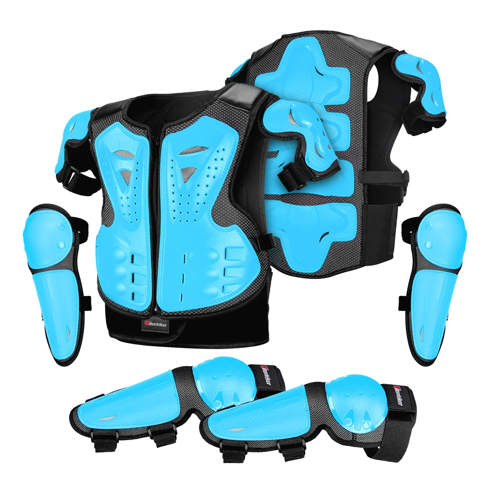 Children's Motorcycle Armor Vest Anti-Fall Elbow Knee Pads Motorbike Full Body Armor Motocross Riding Equipment Back Protection