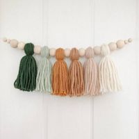 Nordic Tassel Strap Macaron Color Wood Bead Tassel Home Wedding Decor Colored Wool Wall Hanging Wind Chimes for Child Room Decor