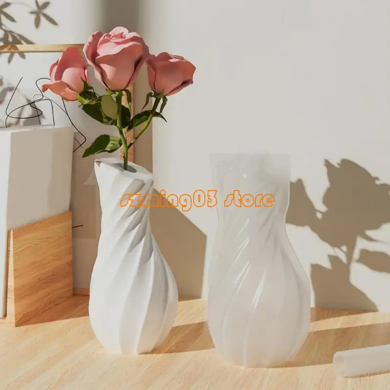 H9EC Striped Silicone Vase Molds for Flower Vase Epoxy Resin Silicone Molds