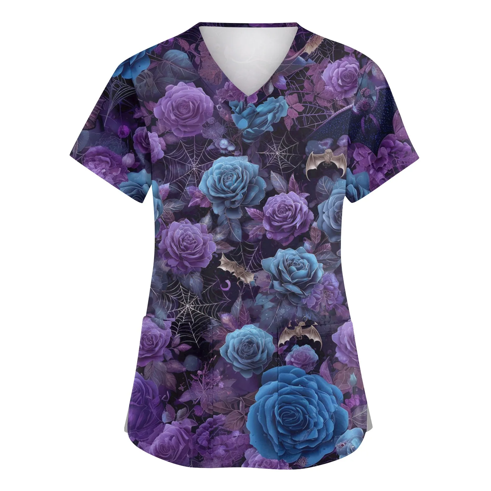 V ネック作業病院制服ハロウィン外科シャツプリントプラスサイズナース医療制服スクラブトップス女性カボチャブラウス