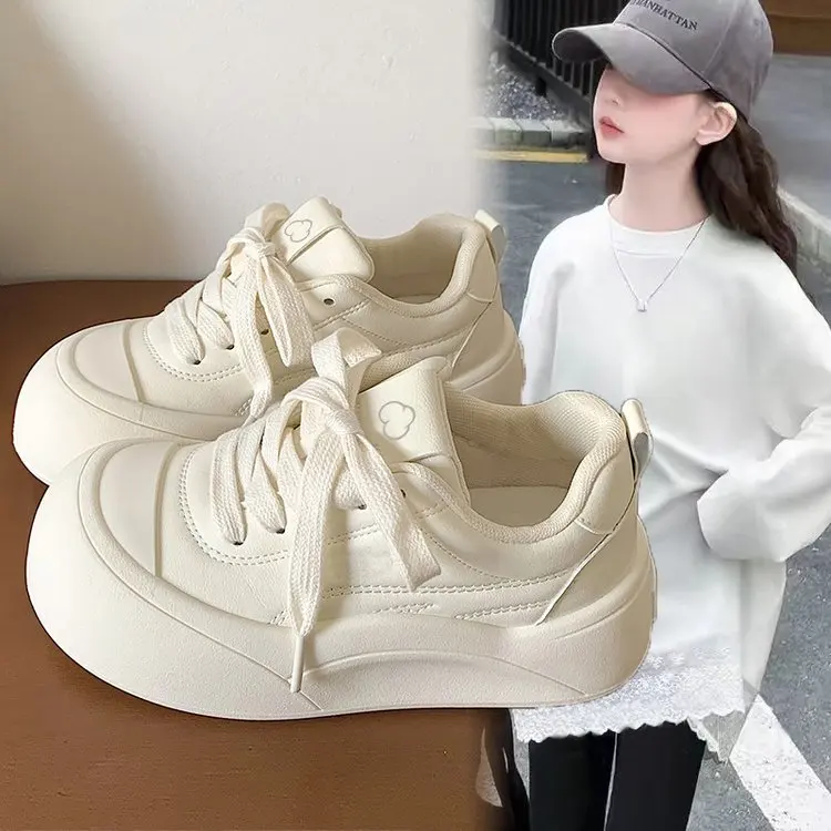 Platform Sneakers Lace-Up Chunky Round Toe Cute Casual Walking Shoes Comfort for Daily Wear School Travel