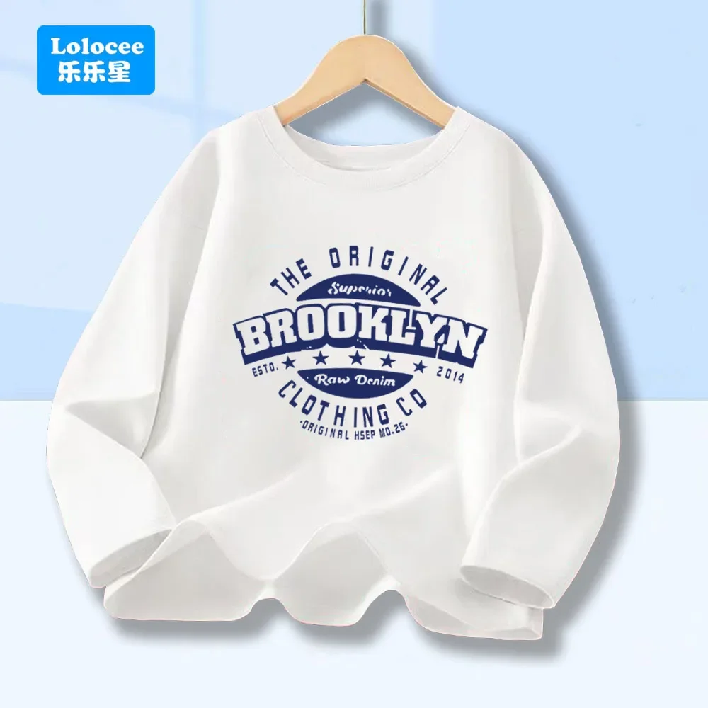 الأولاد بروكلين إلكتروني طباعة تي شيرت الاطفال الجرافيك Harajuku 2025 ملابس الشارع الشهير المراهقين السببية كم طويل ملابس علوية من القطن المحملة ZMBL1