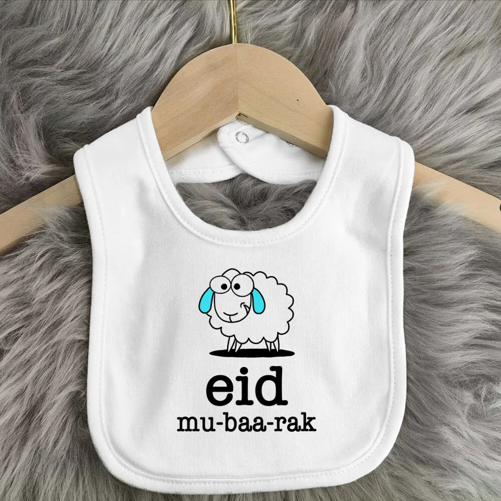 Celemek bayi My First Lebaran cetak bayi Bib anak laki-laki perempuan kain sendawa baru lahir 1sy hadiah mandi Lebaran balita putih katun celemek makan