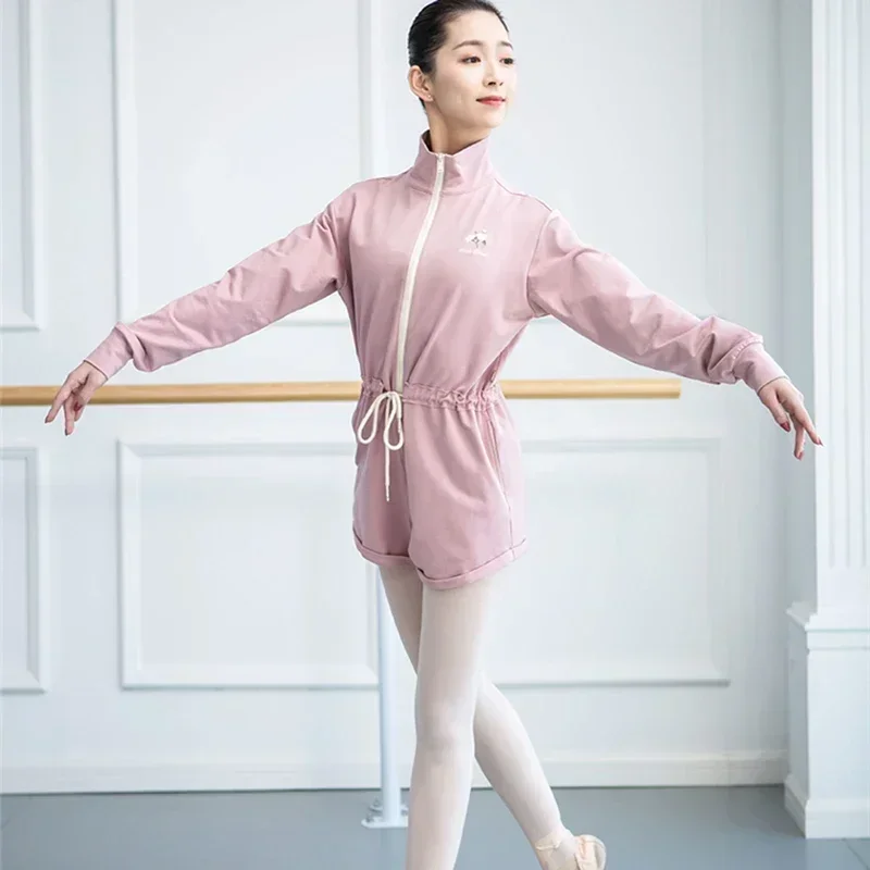 

Women Dance Warm ups Ballet Jumpsuit Long Sleeve Zipper Front Biketard Bodysuit Sweater Winter Dance Warmer Ballerina Dancewear