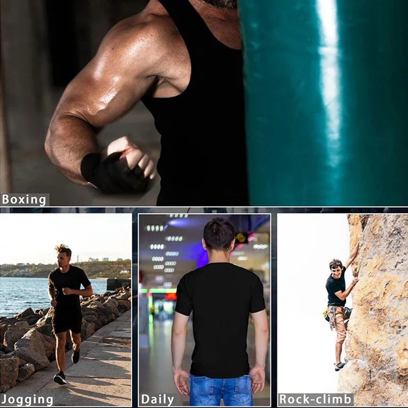 عرق ساونا رجالي بأكمام قصيرة لتخفيف الوزن للبالغين، قطع علوية مضغوطة لتشكيل الجسم بالكامل مع حزام قابل للتعديل وإبط مسامي