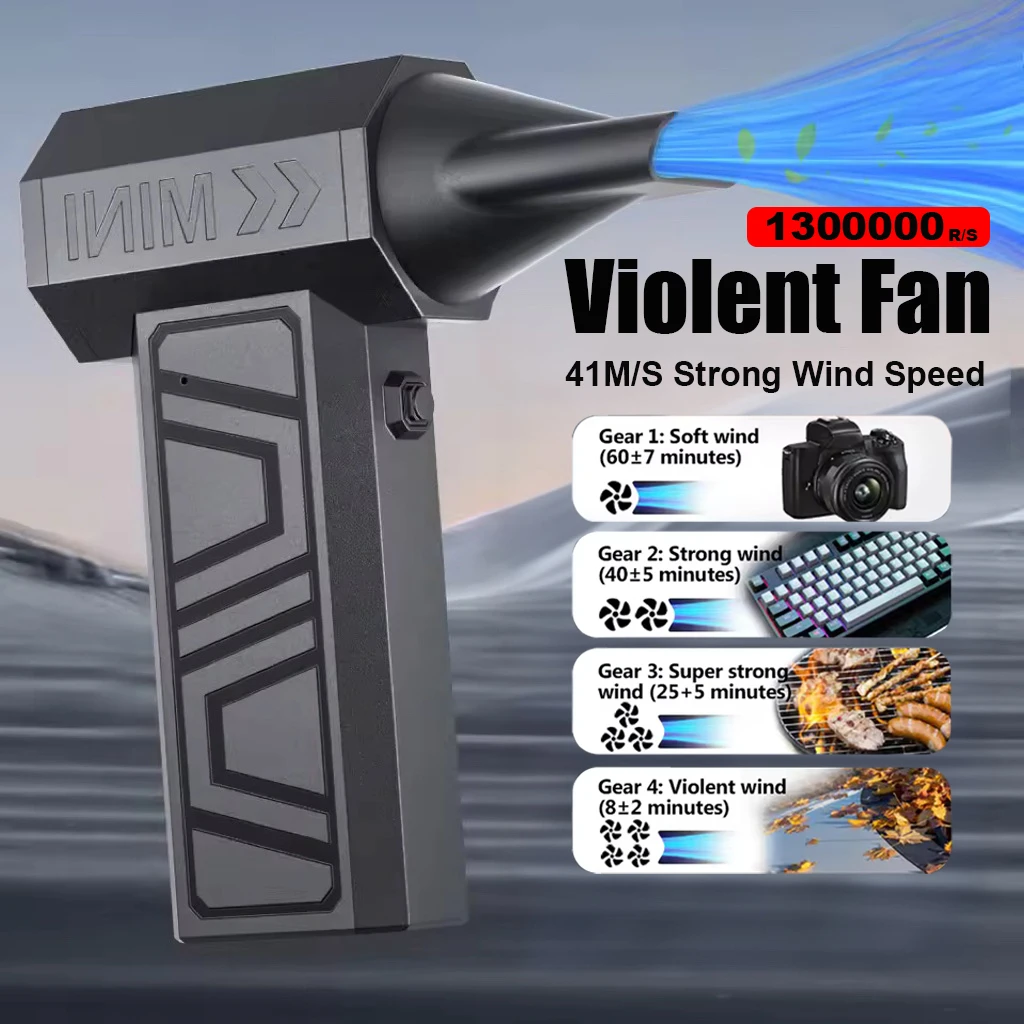 

130000RPM Turbo Jet Fan 5 Outlet Nozzles Blowing Snow Electric Air Duster Portable Type-C Charging Fan Cleaning Blower Tool 2025