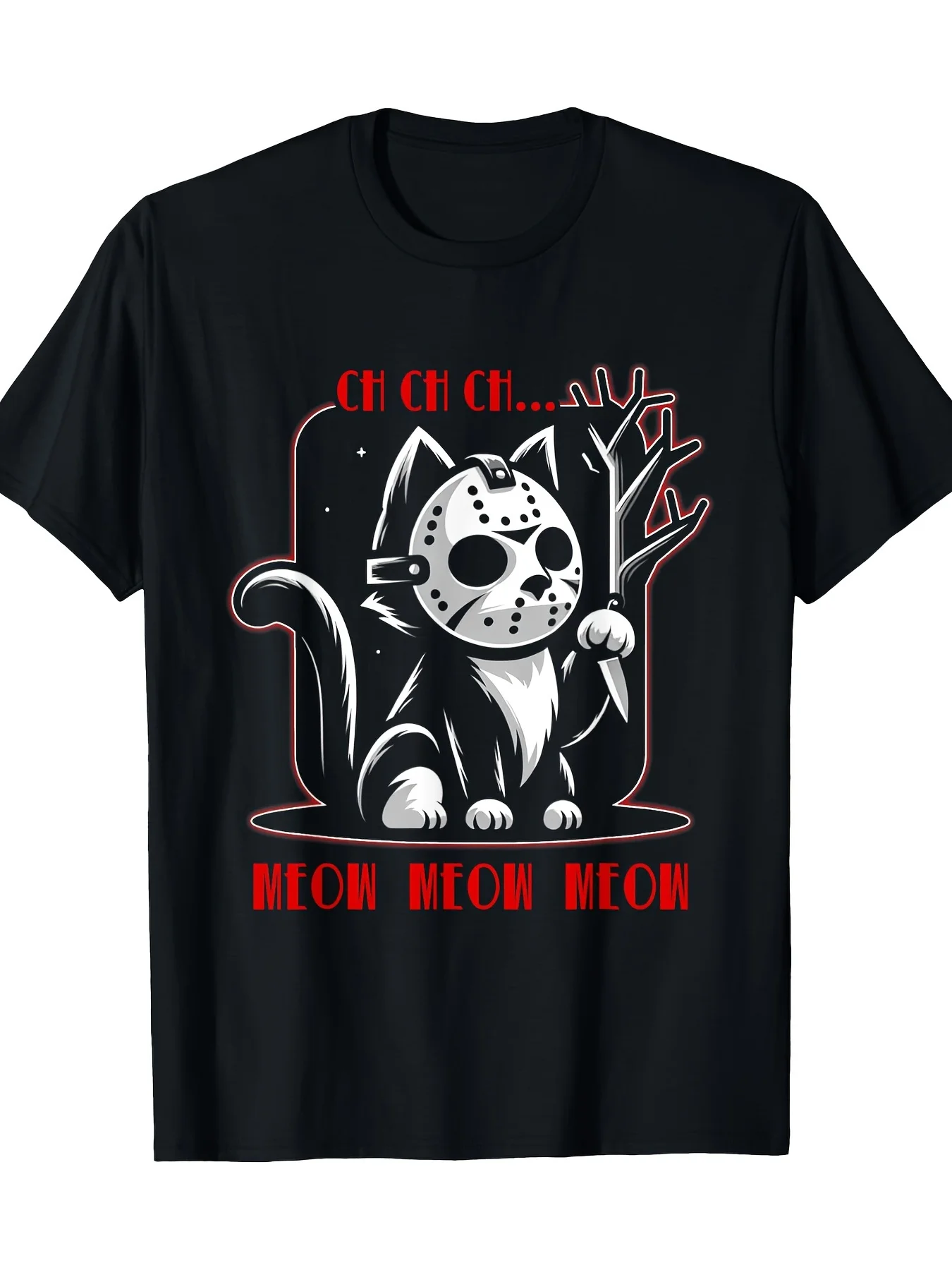 

Футболка с рисунком кота, забавные животные, фильм ужасов, милый котенок, мяу, 200 г, модная футболка с круглым вырезом и коротким рукавом