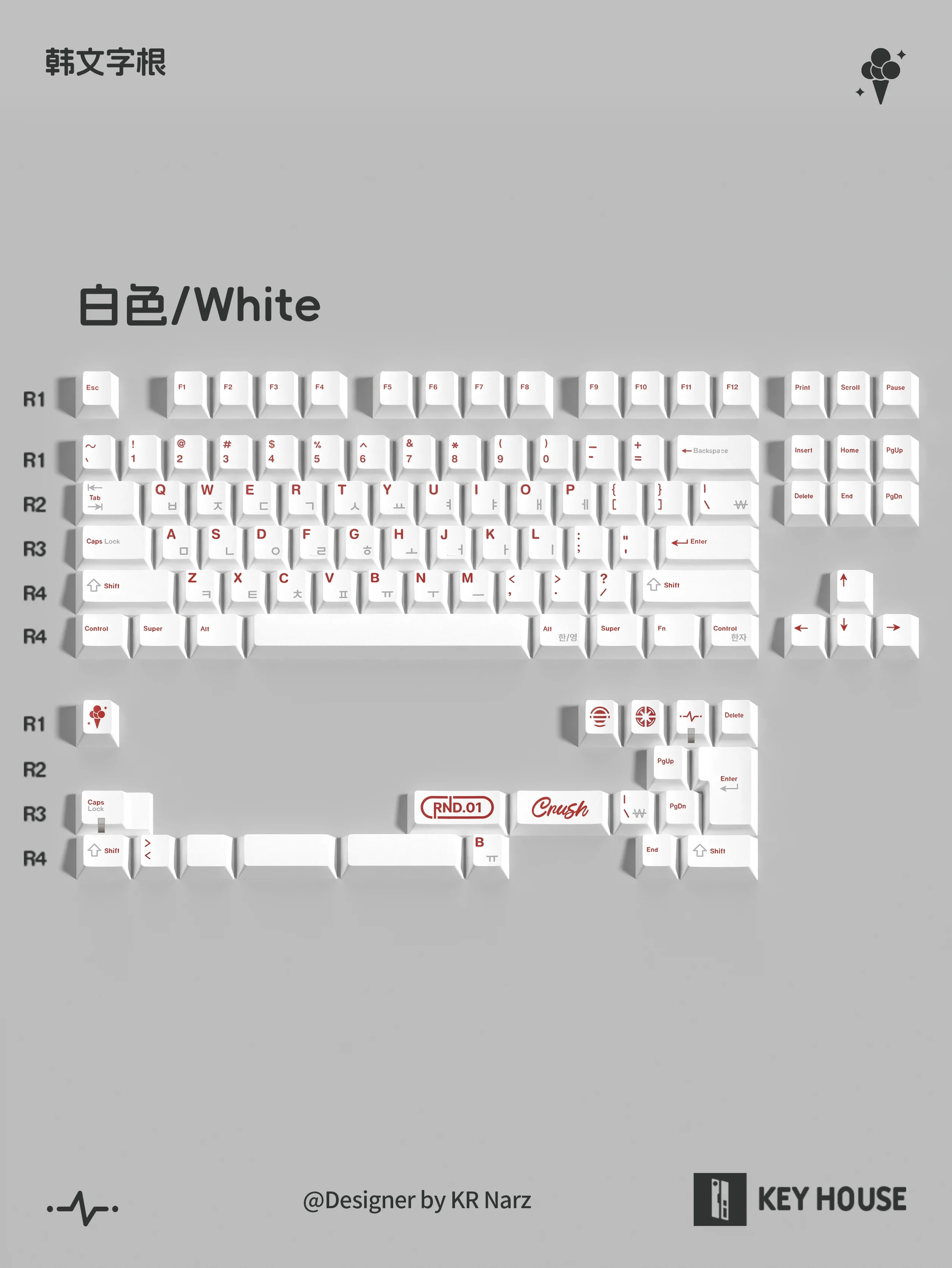 Imagem -03 - Key House Coreano Keycaps Crush80 Gx87 Pbt Cereja Perfil Tintura-sublimação Wooting Múltiplas Cores Teclados Personalizados Acessórios