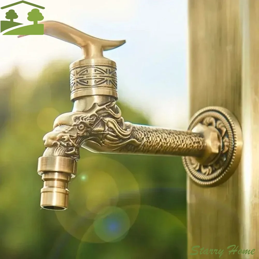 

Dragon Head Design Antique Faucet Wall-Mounted Structure Universal Connection Dragon Spout Tap Freeze-Resistant Material