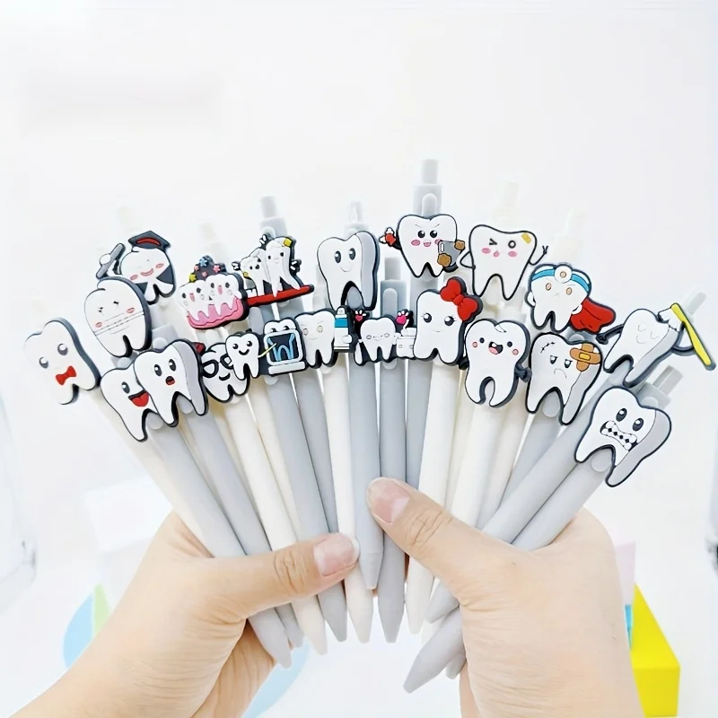 10/20Pcs Dentist Teeth Theme Soft Gel Pen Gray and White Series Retractable Gel Pen Smile Teeth Series Ballpoint Pen
